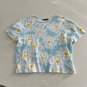 ZARA Floral Blue and Yellow Daisy T-Shirt